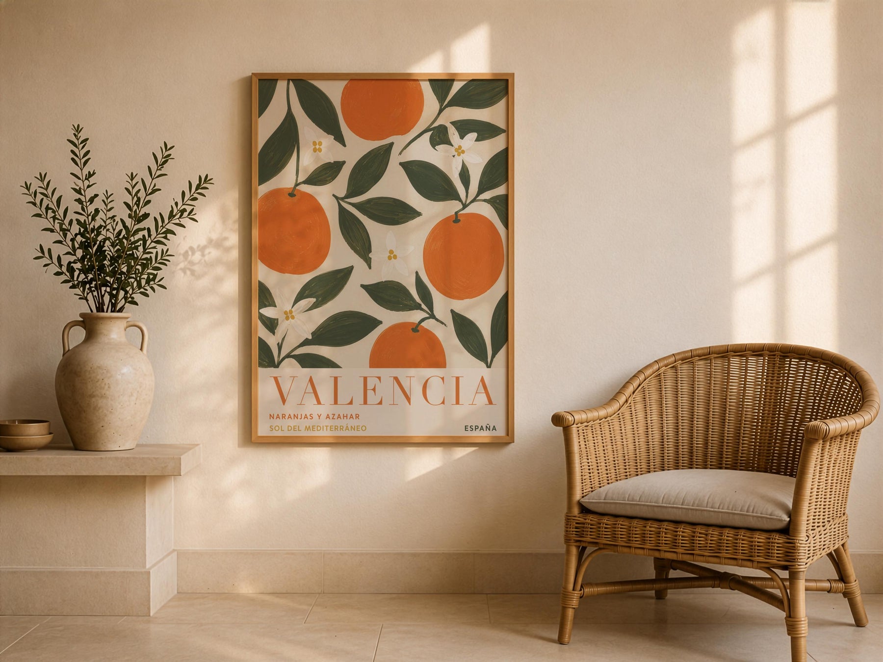 Valencia Orange Print | Hand-Painted Citrus Wall Art, Mediterranean Travel Poster | Framed or Unframed