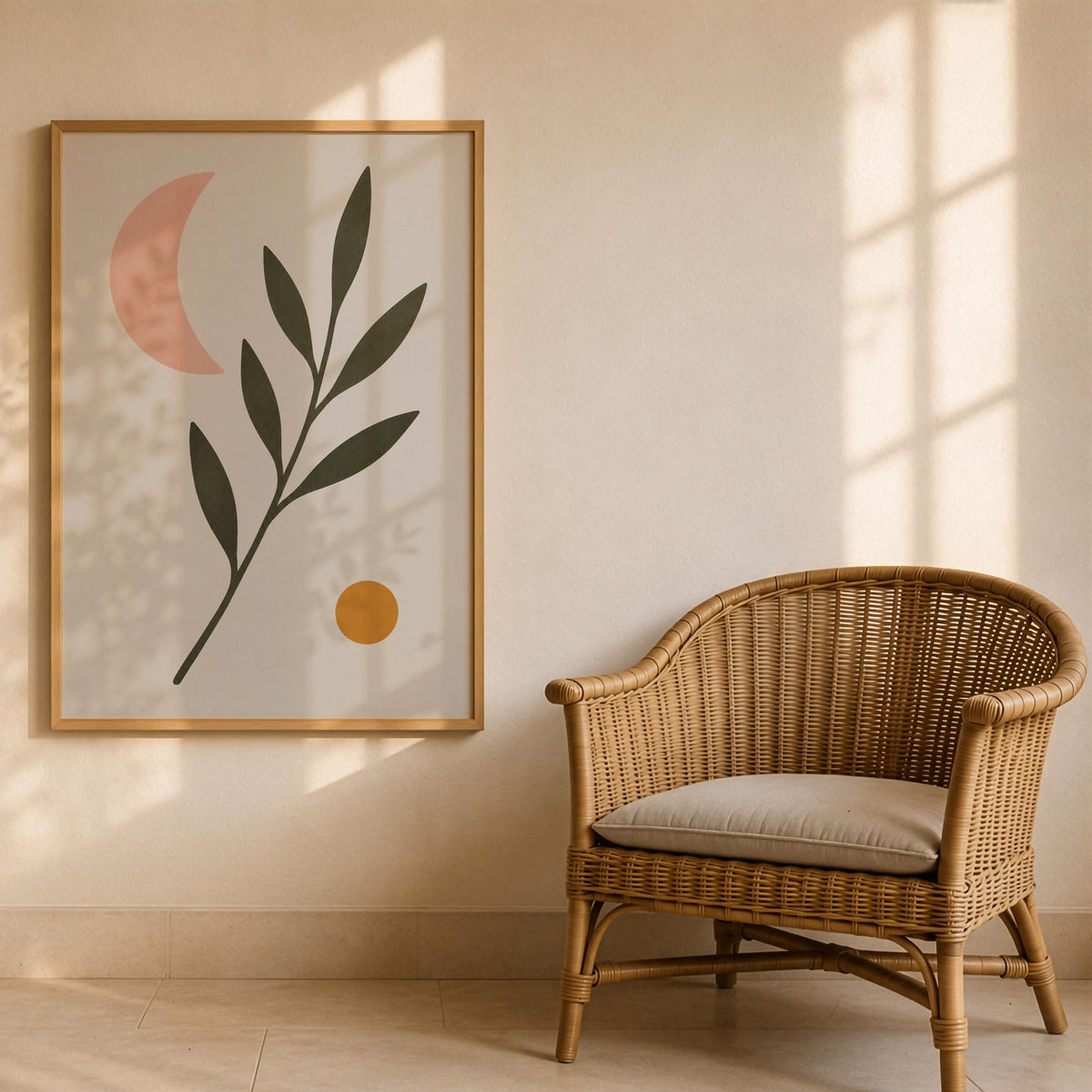 Luna Botanical Crescent Moon Print | Minimalist Scandinavian Wall Art | Framed or Unframed