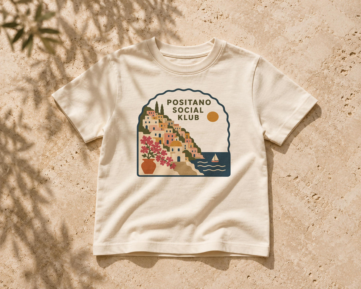 Kids Positano Social Klub T-Shirt | Organic Cotton Amalfi Coast Graphic Tee