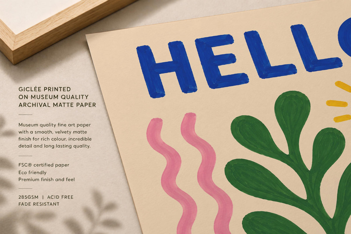 Hello Sunshine Print | Colourful Hand-Painted Botanical Wall Art Decor | Framed or Unframed