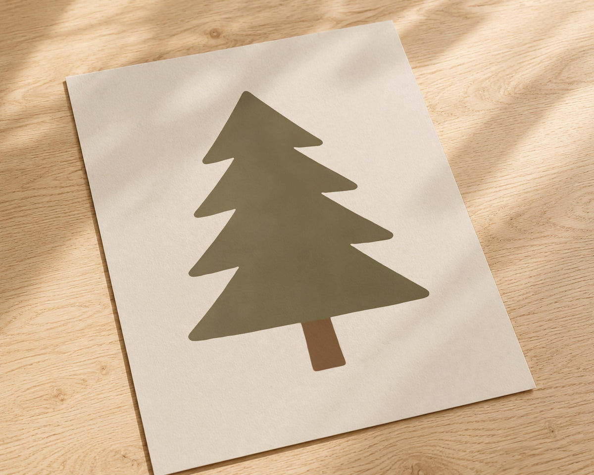 Pine Tree Print | Hand-Painted Minimalist Nature Wall Art | Framed or Unframed