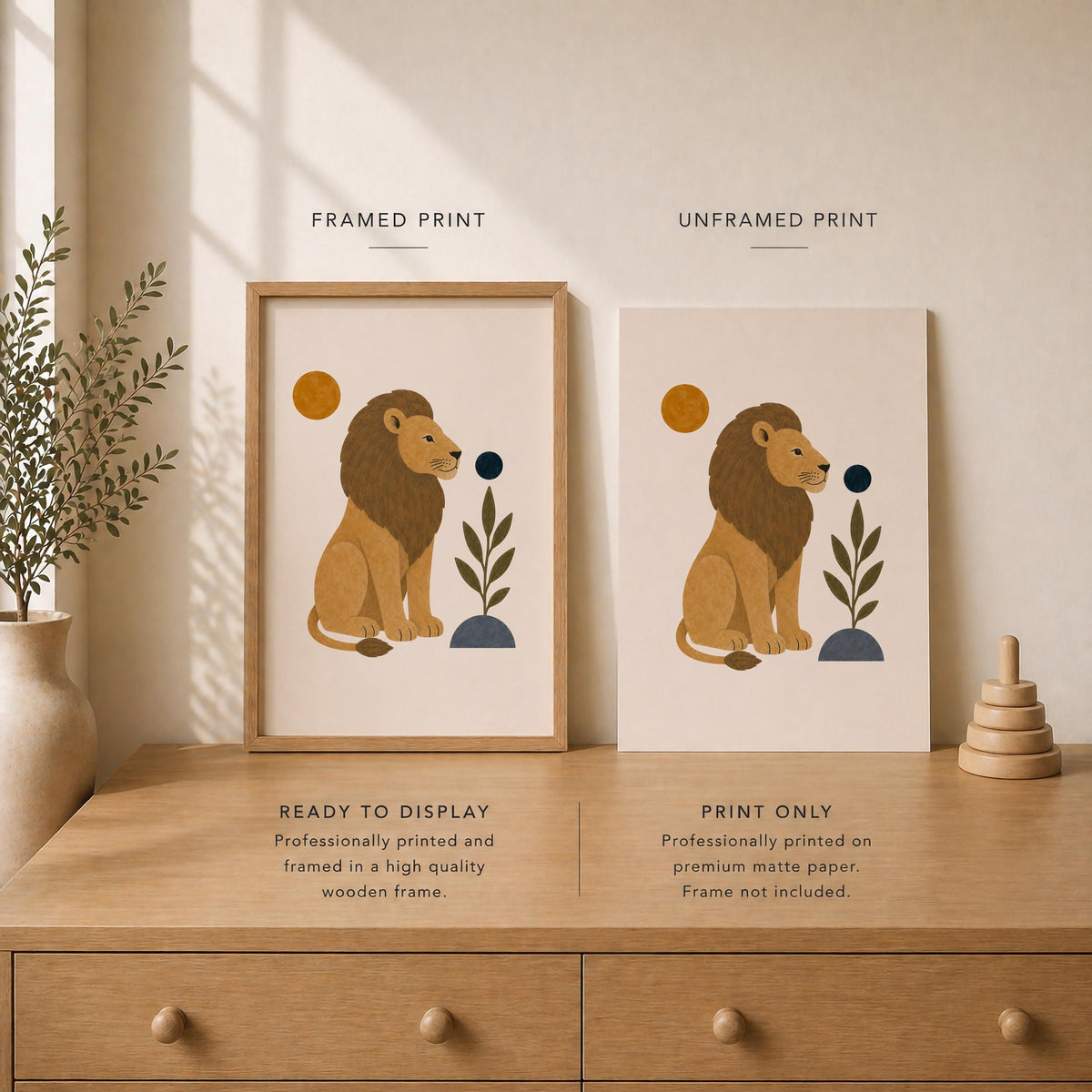 Personalised Lion Nursery Print | Modern Safari Animal Wall Art | Framed or Unframed