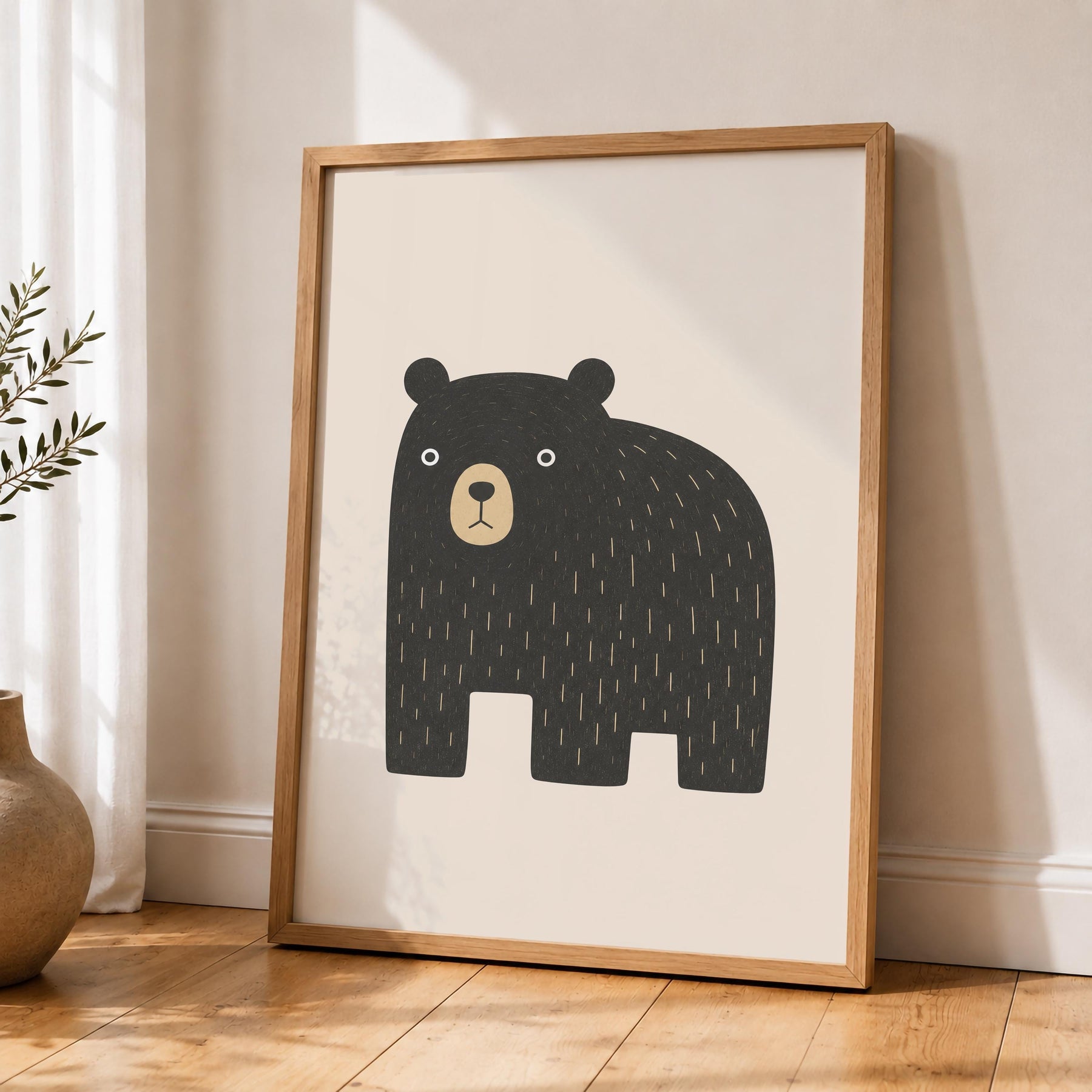 Hand-Painted Bear Wall Art Print | Scandinavian Woodland Nursery Decor | Framed or Unframed