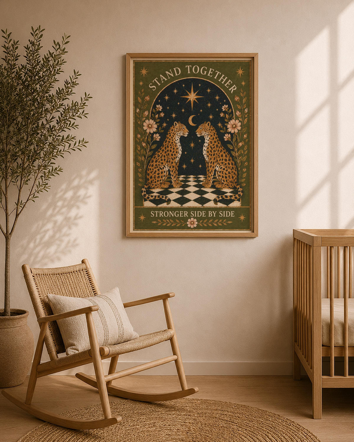 Stand Together Print | Leopard Wall Art, Animal Folk Art Illustration, Framed or Unframed