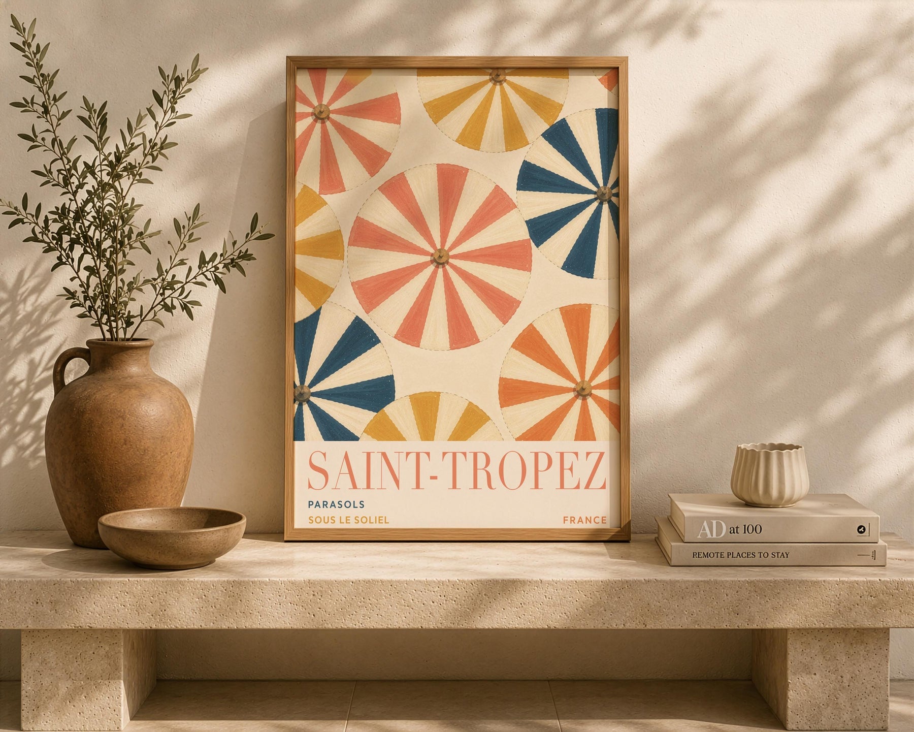 Saint-Tropez Print | French Riviera Beach Parasol Wall Art | Framed or Unframed