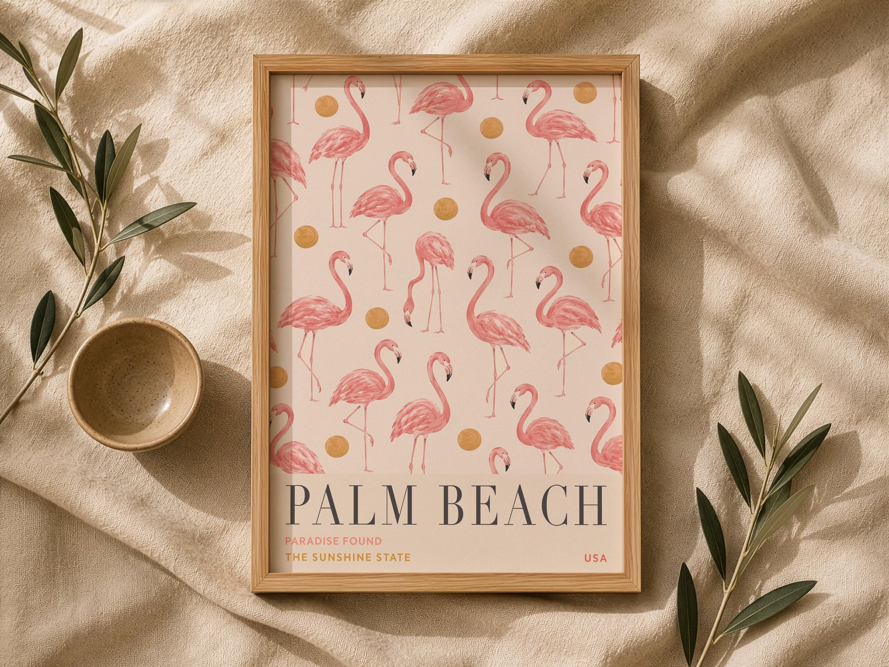 Palm Beach Flamingo Print | Hand-Painted Florida Coastal Wall Art | Framed or Unframed