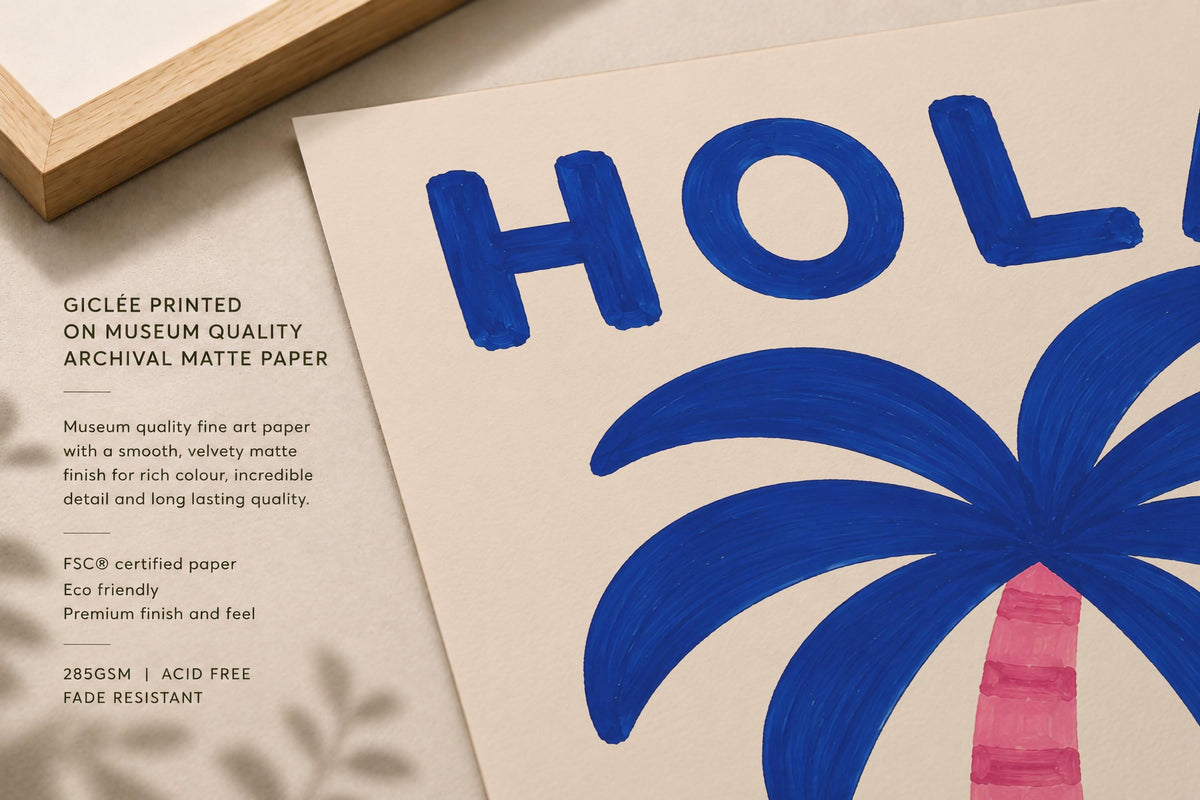 Hola Palm Tree Art Print | Colourful Hand-Painted Coastal Wall Art | Framed or Unframed