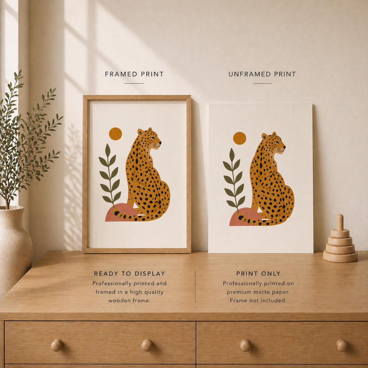 Personalised Leopard Nursery Print | Safari Jungle Animal Illustrated Wall Art | Framed or Unframed