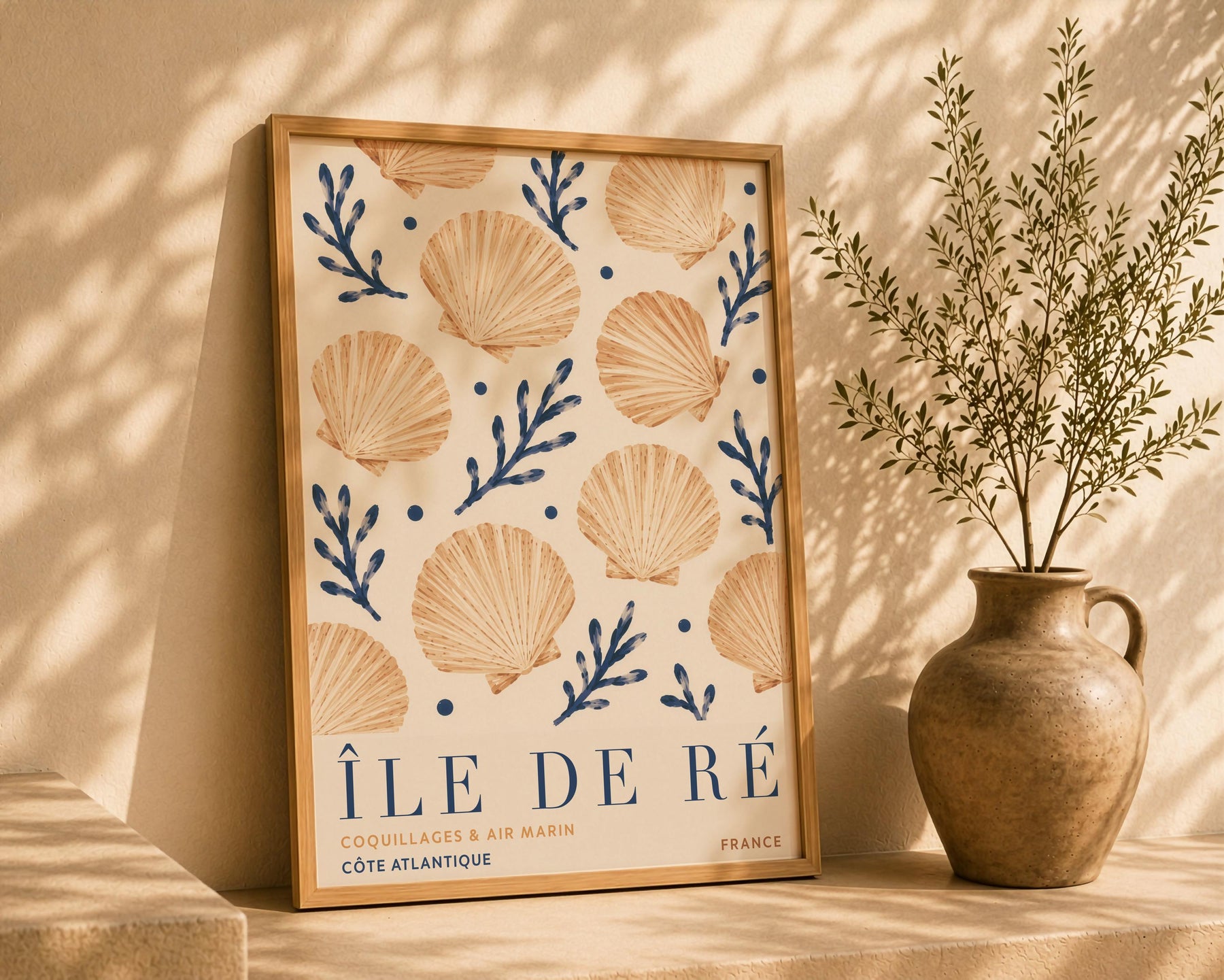 Île de Ré Print | Hand-Painted Scallop Shell French Coastal Wall Art | Framed or Unframed