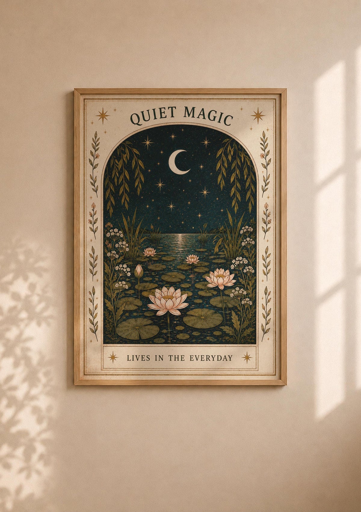Quiet Magic Print | Celestial Nursery Wall Art, Botanical Folk Art Illustration, Framed or Unframed