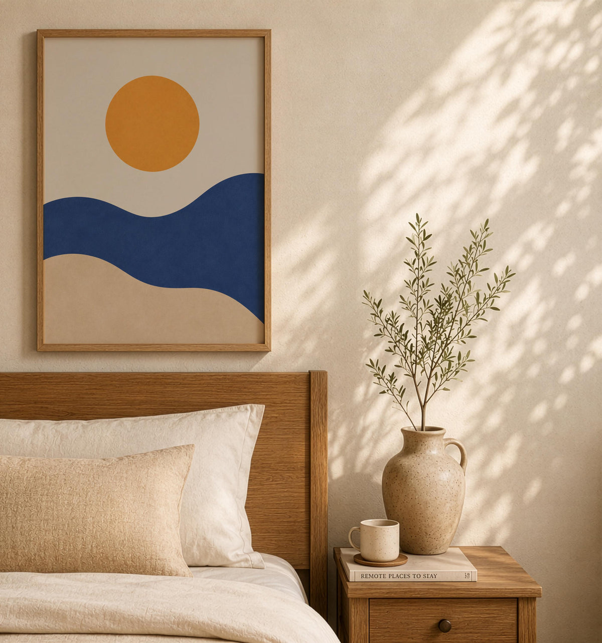 Coastal Dunes Abstract Art Print | Minimalist Mediterranean Sun Sea Wall Decor | Framed or Unframed