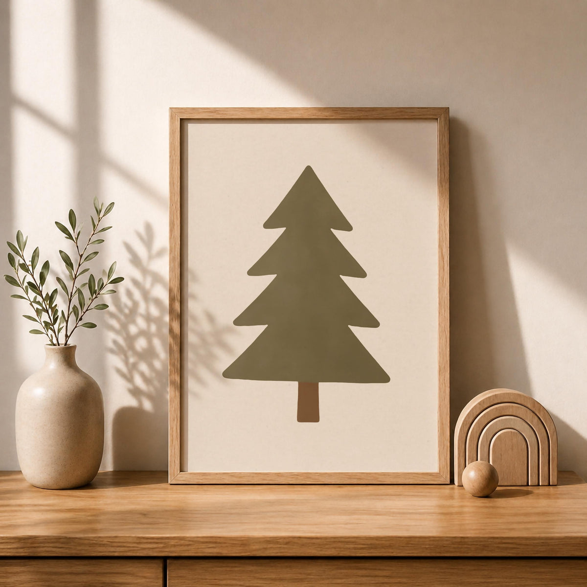 Pine Tree Print | Hand-Painted Minimalist Nature Wall Art | Framed or Unframed