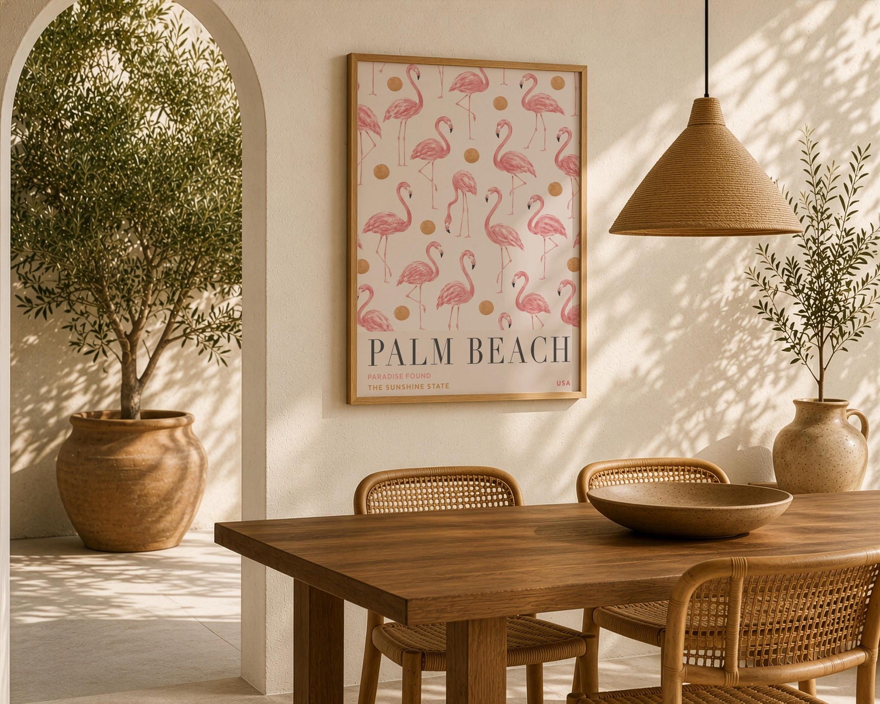 Palm Beach Flamingo Print | Hand-Painted Florida Coastal Wall Art | Framed or Unframed