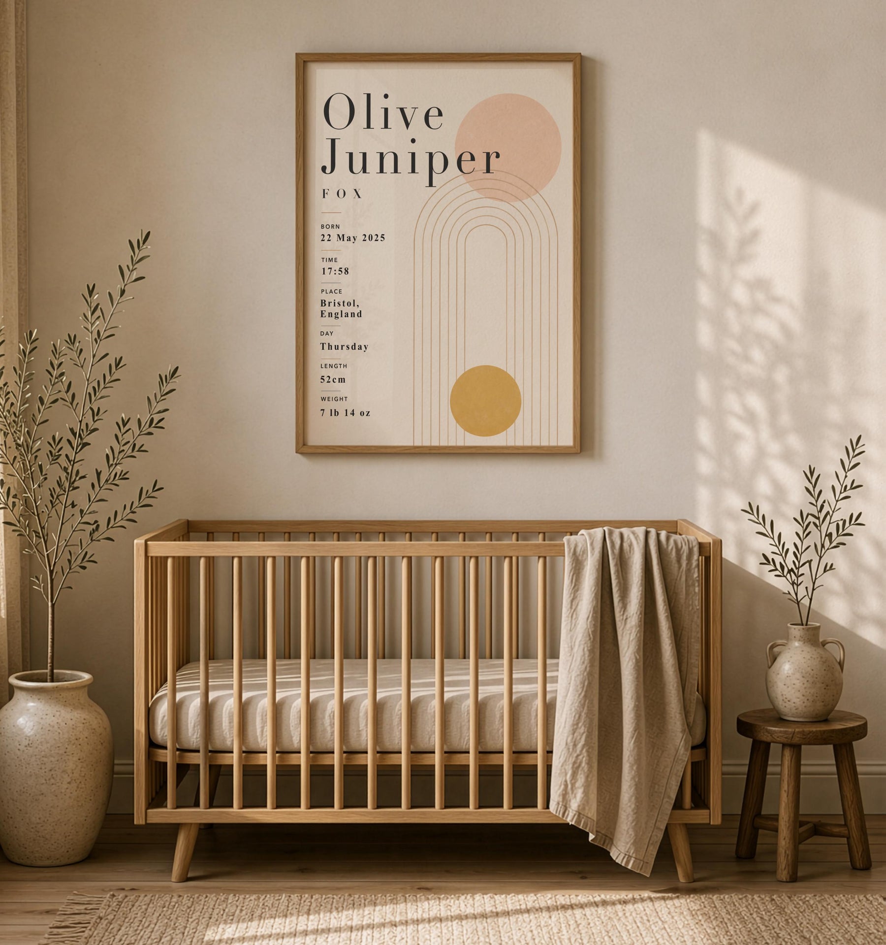 Personalised Birth Record Print | Modern Nursery Wall Art | Framed or Unframed