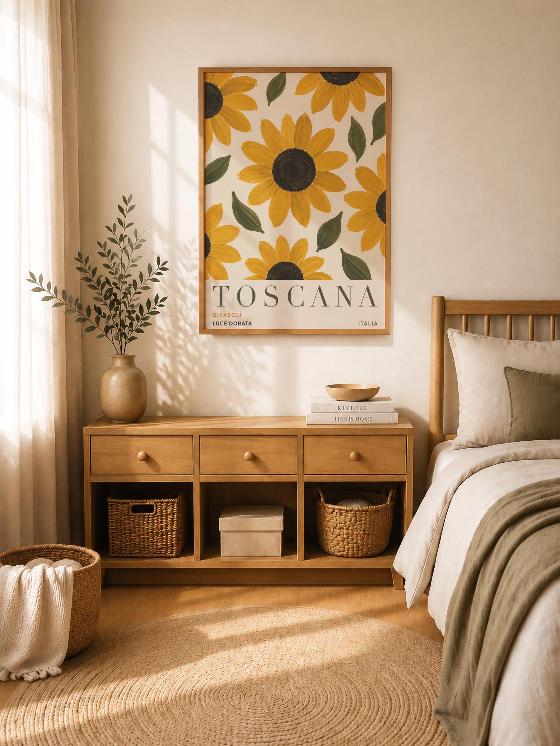 Tuscany Sunflower Print | Hand-Painted Italian Countryside Wall Art | Framed or Unframed