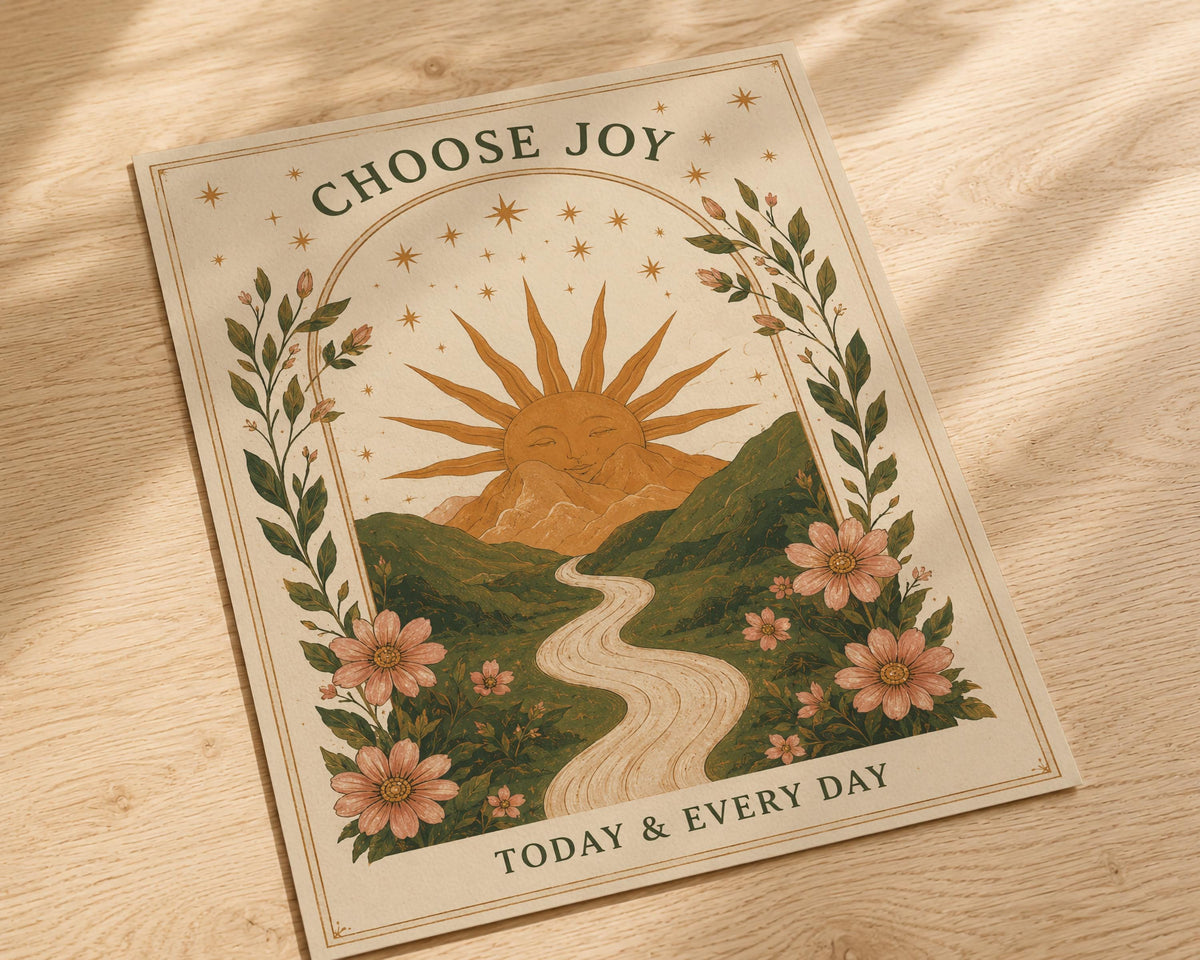 Choose Joy Print | Positive Affirmation Wall Art, Celestial Folk Illustration, Framed or Unframed