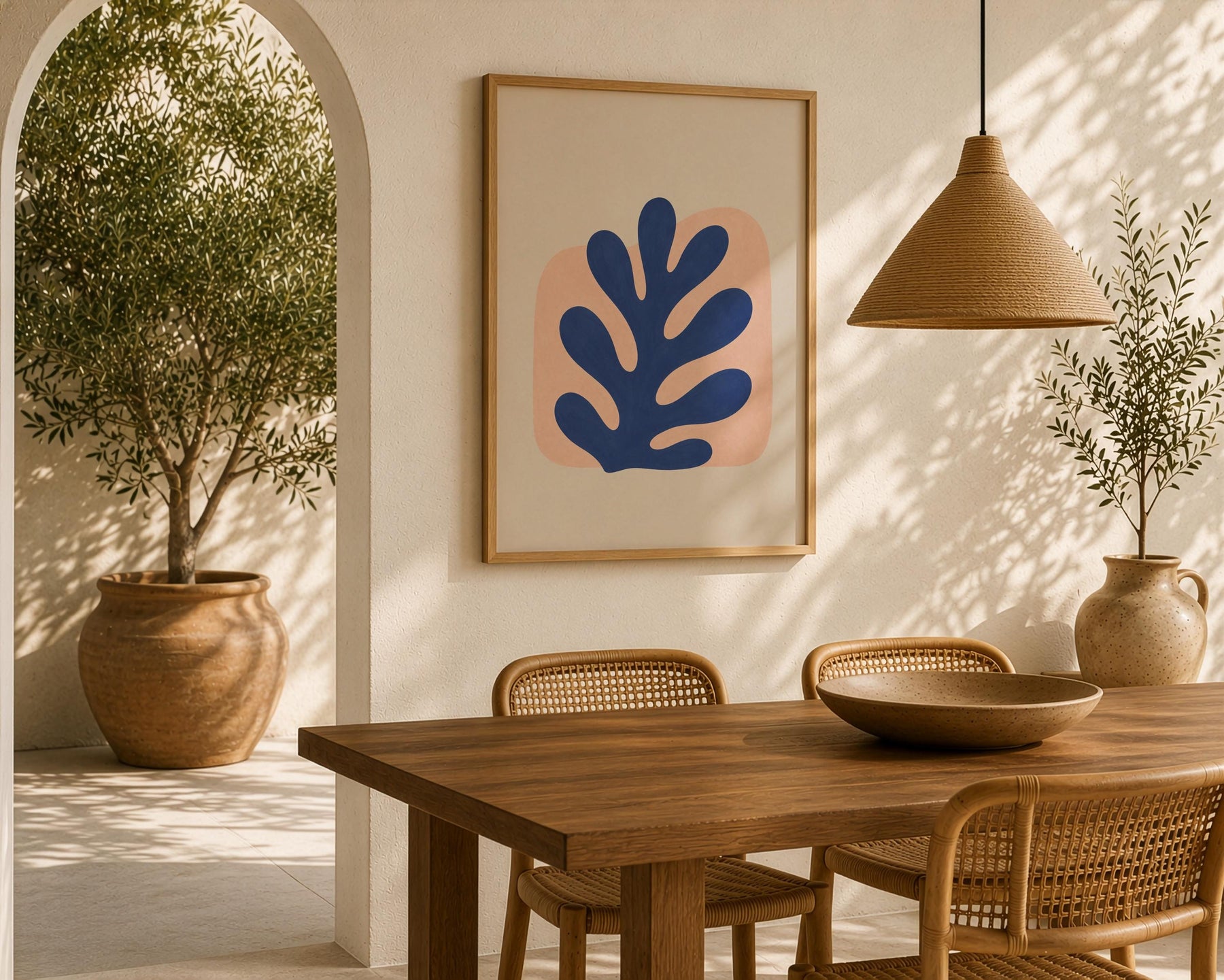Reef Blue Abstract Botanical Print | Coastal Modern Mediterranean Organic Shape Art | Framed or Unframed