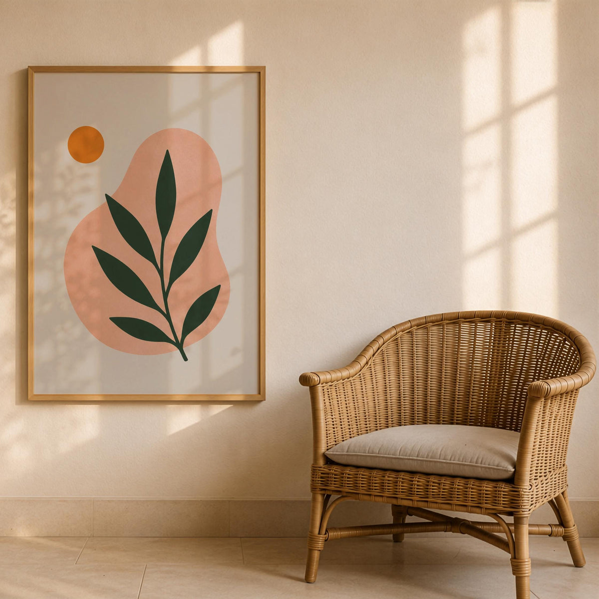 Terra Botanical Leaf Print | Abstract Mediterranean Wall Art, Scandinavian Decor | Framed or Unframed