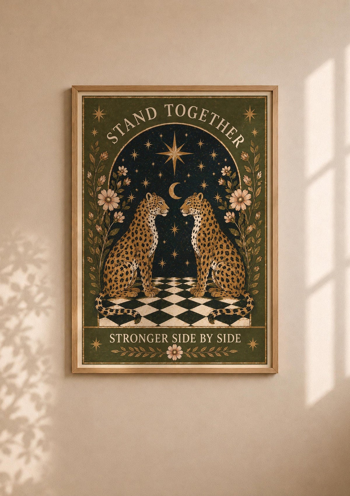 Stand Together Print | Leopard Nursery Wall Art, Animal Folk Art Illustration, Framed or Unframed