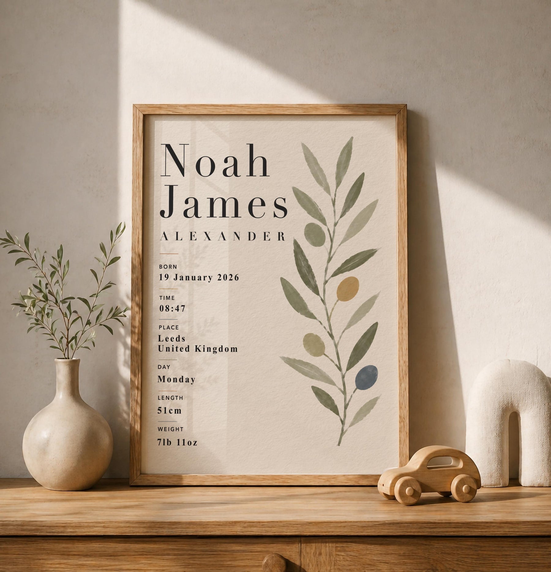 Personalised Botanical Birth Record Print | Custom Nursery Wall Art | Framed or Unframed