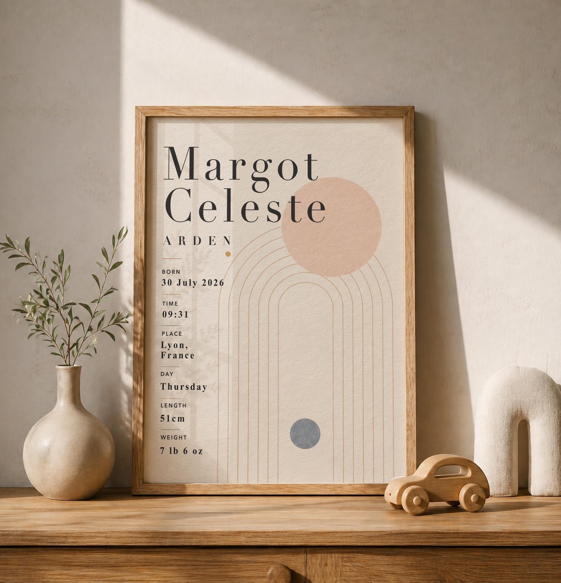 Personalised Birth Record Print | Modern Nursery Wall Art | Framed or Unframed