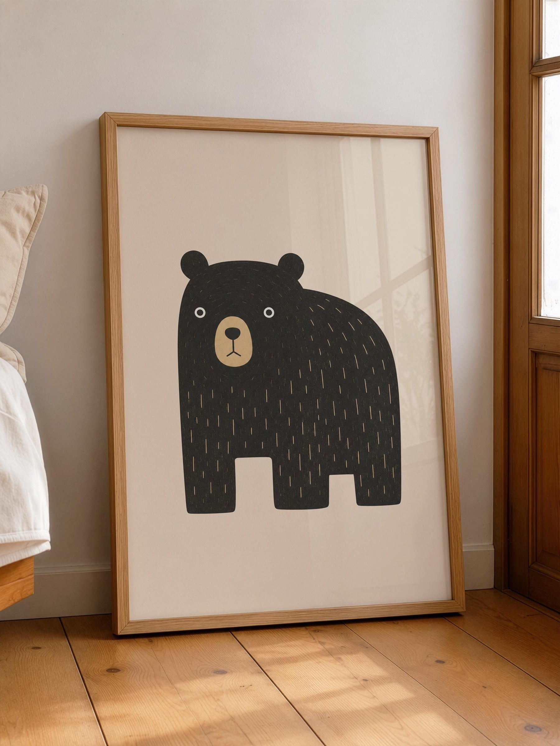 Hand-Painted Bear Wall Art Print | Scandinavian Woodland Nursery Decor | Framed or Unframed