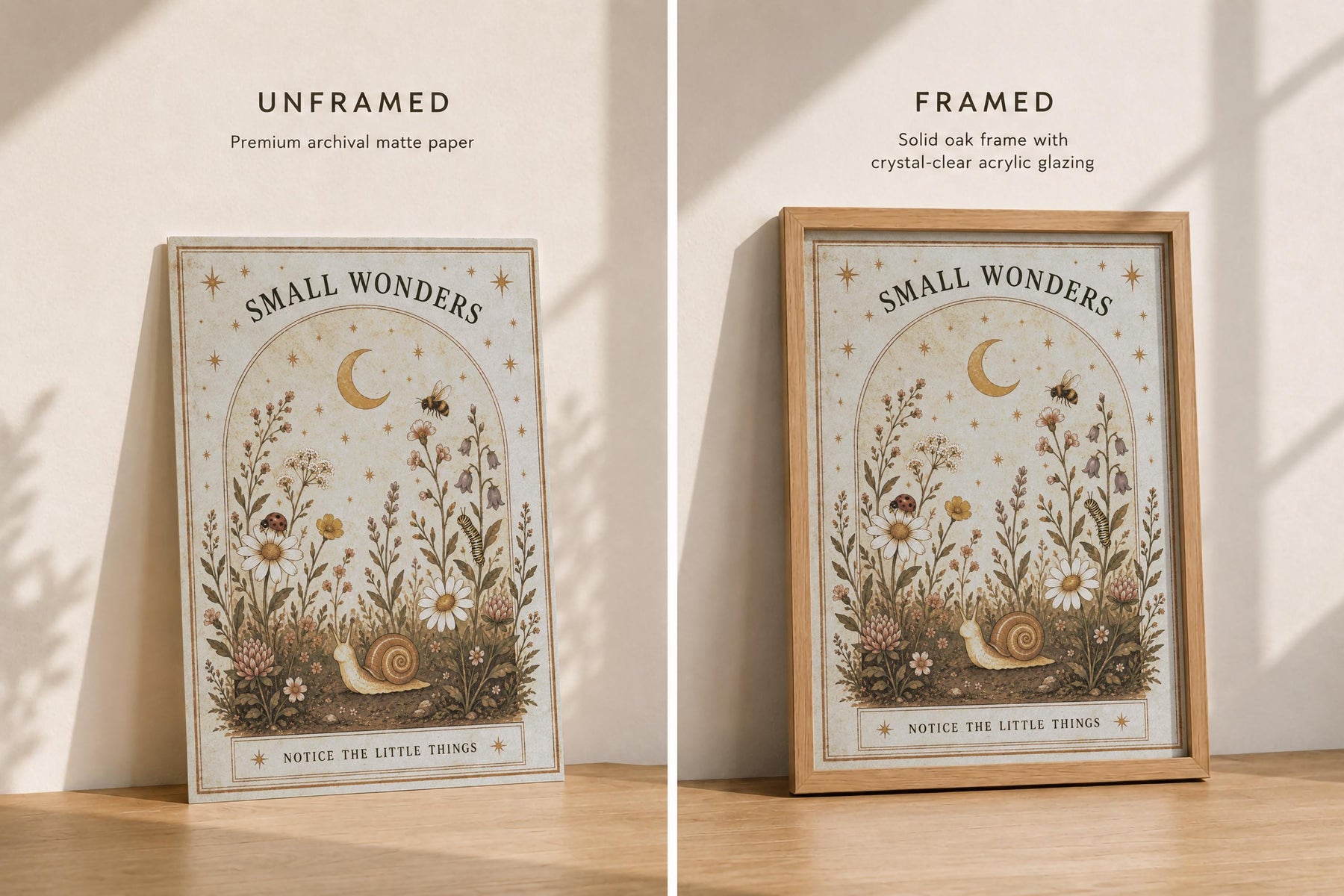 Small Wonders Nature Print | Positive Message Folk Illustration Wildflower Wall Art | Framed or Unframed