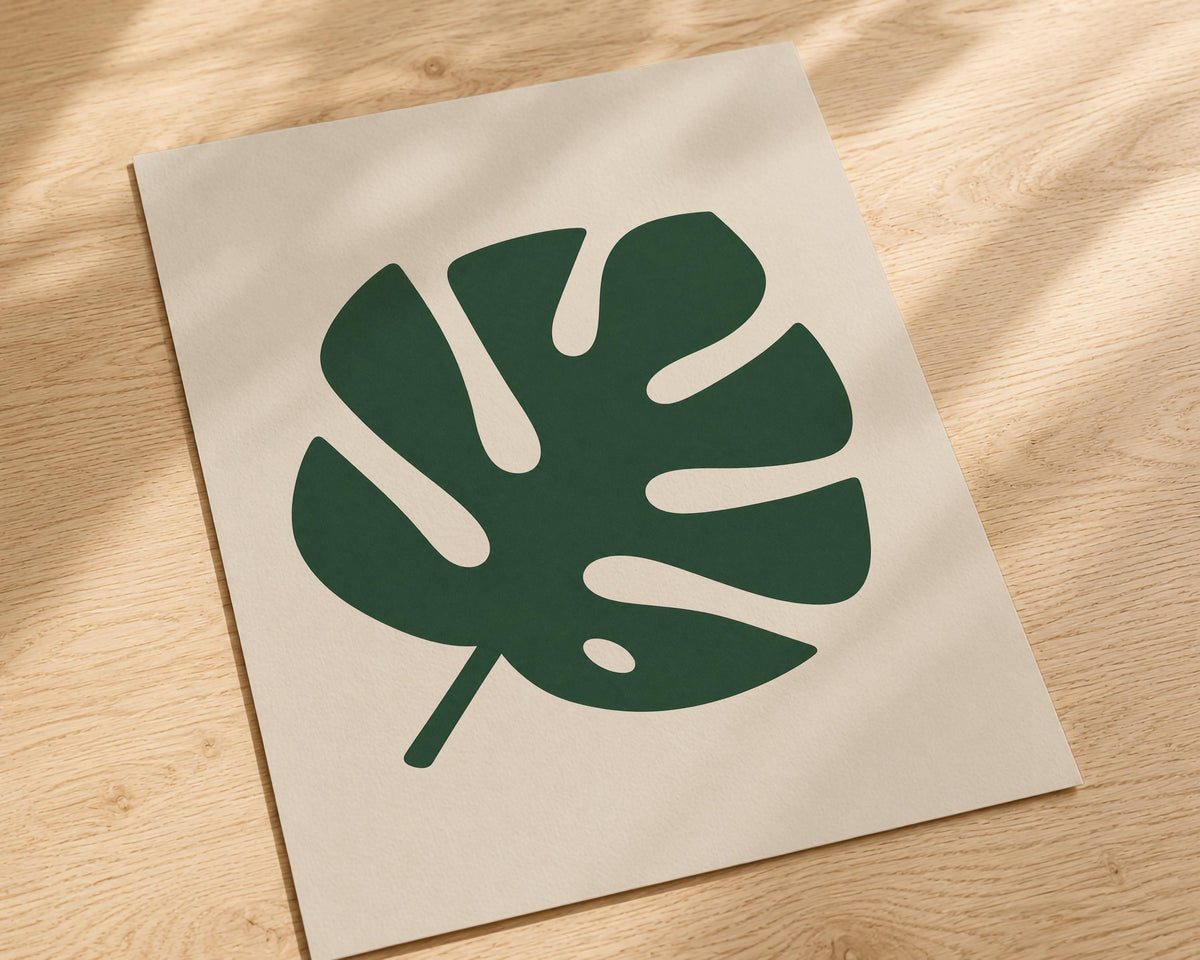 Canopy Green Monstera Leaf Print | Tropical Botanical Wall Art, Minimalist Poster | Framed or Unframed