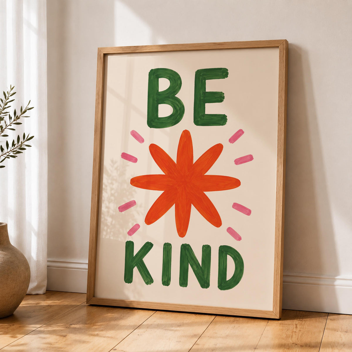 Hand-Painted Be Kind Art Print | Colourful Star Flower Wall Decor | Framed or Unframed