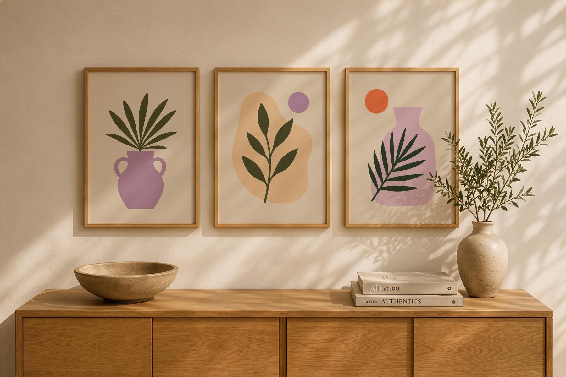 Palmera Palm Frond Vase Print | Modern Botanical Wall Art | Framed or Unframed