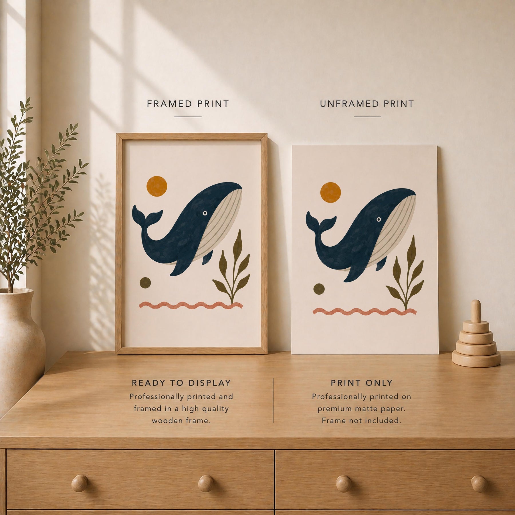 Personalised Whale Nursery Print | Ocean Animal Illustrated Wall Art | Framed or Unframed