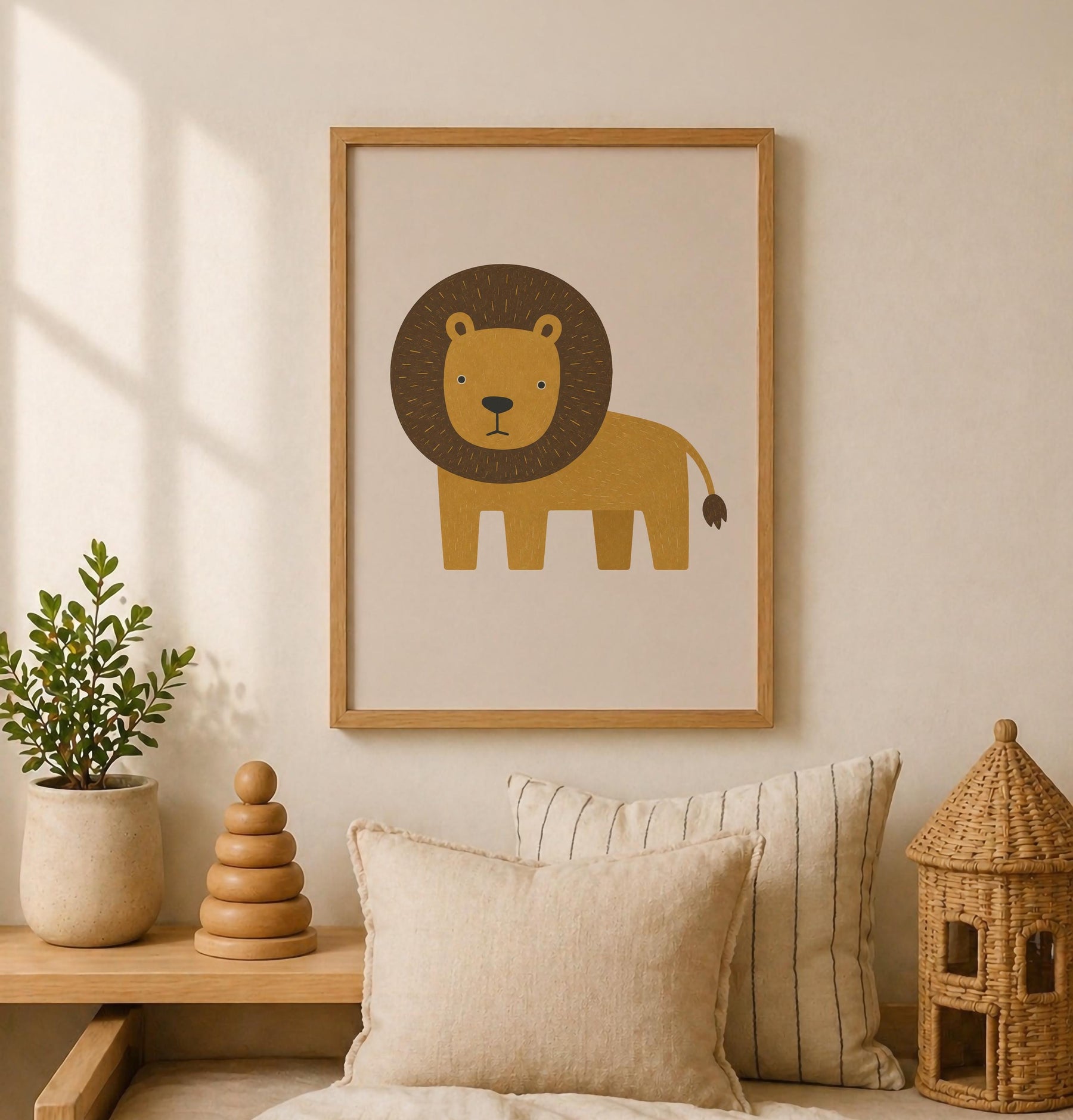 Lion Wall Art Print | Scandinavian Safari Animal Print, Neutral Kids Room & Nursery Decor