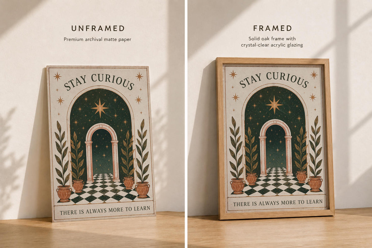 Stay Curious Folk Art Print | Celestial Nursery Wall Art, Botanical Illustration, Framed or Unframed