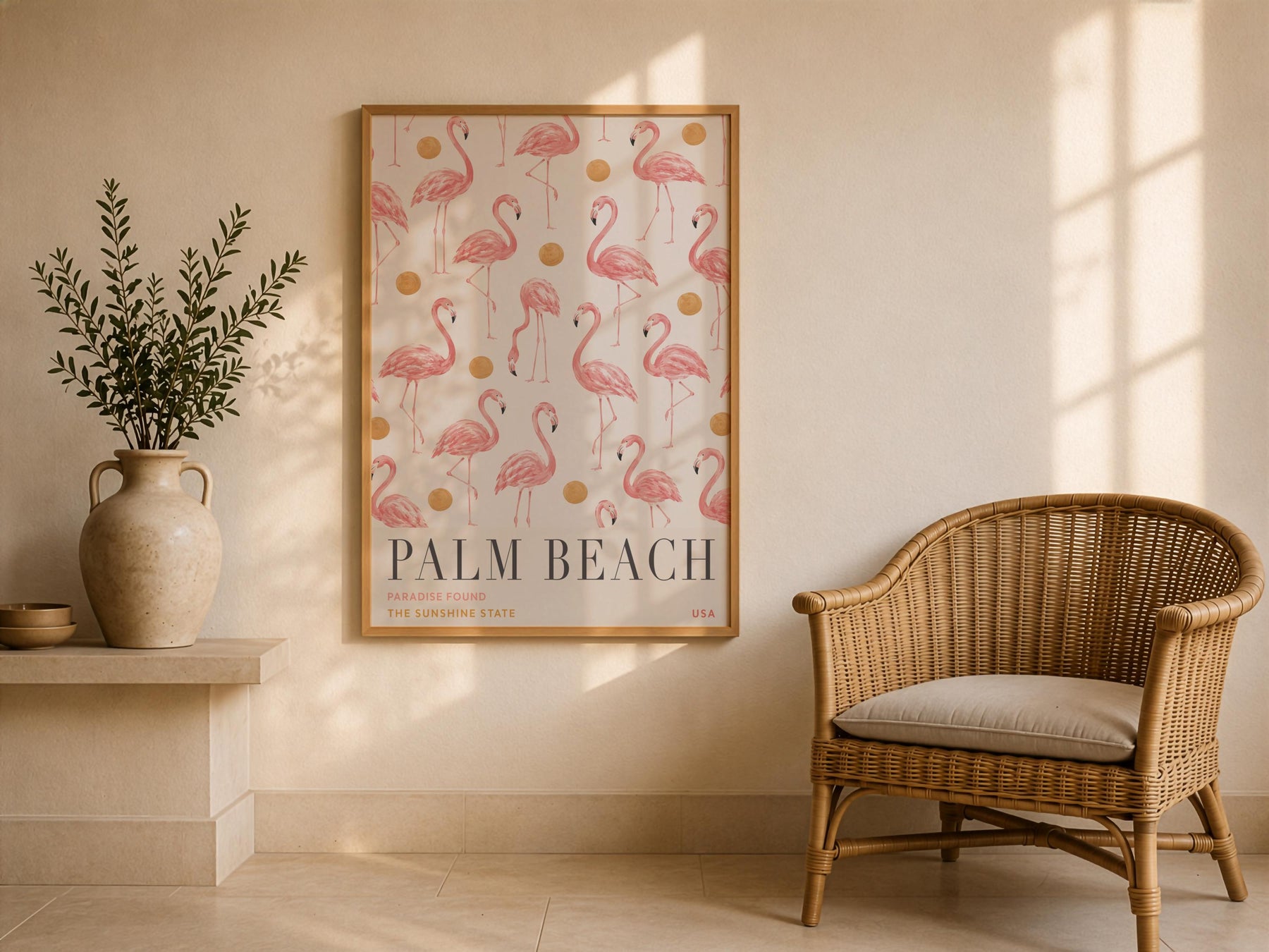Palm Beach Flamingo Print | Hand-Painted Florida Coastal Wall Art | Framed or Unframed