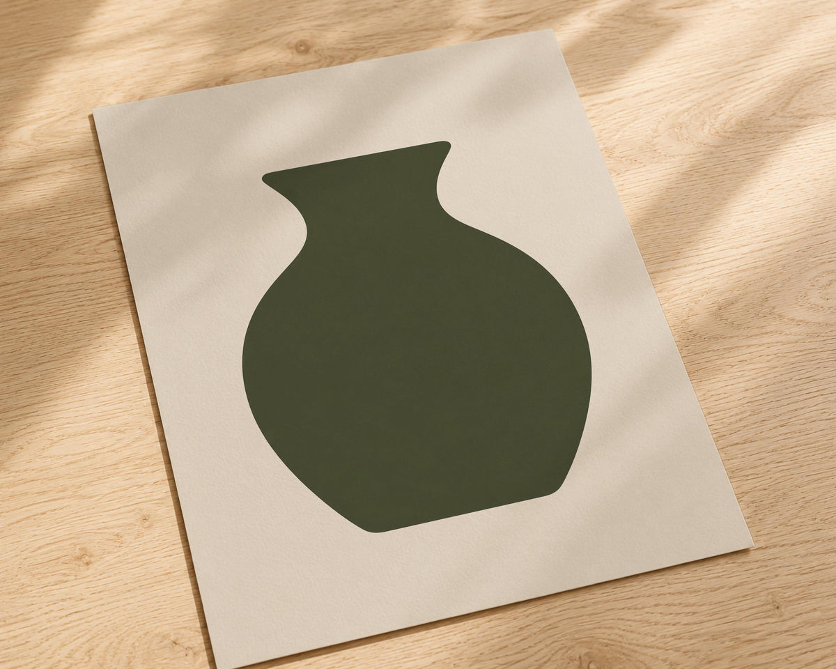 Forma Green Vase Print | Minimalist Abstract Contemporary Wall Art | Framed or Unframed
