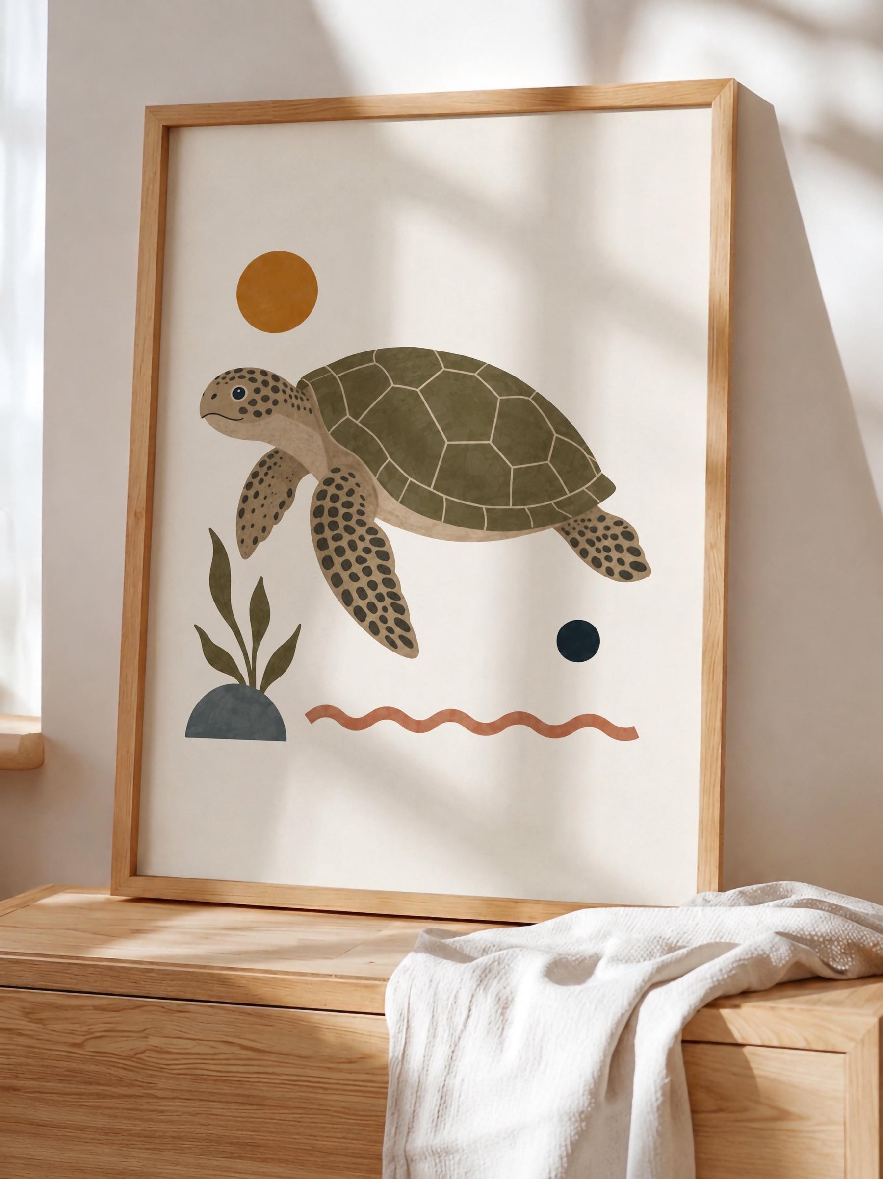 Personalised Sea Turtle Nursery Print | Modern Ocean Animal Wall Art | Framed or Unframed