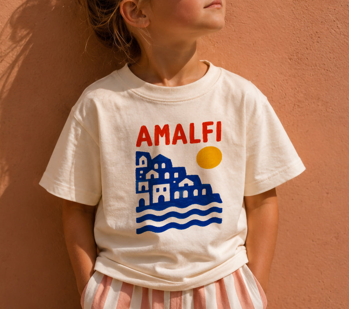Amalfi Kids T-Shirt | Organic Cotton Bold Graphic Tee, Mediterranean Summer Shirt, Coastal Kids Clothing