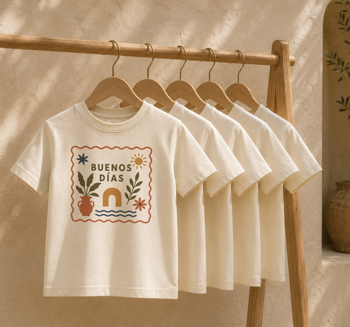 Buenos Días Organic Cotton Kids T-Shirt | Mediterranean Graphic Tee, Summer Holiday Shirt