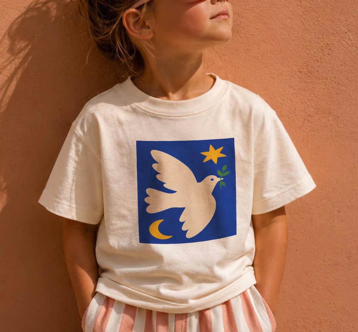 Folk Art Bird Kids T-Shirt | Organic Cotton, Hand-Painted Peace Dove Graphic Tee