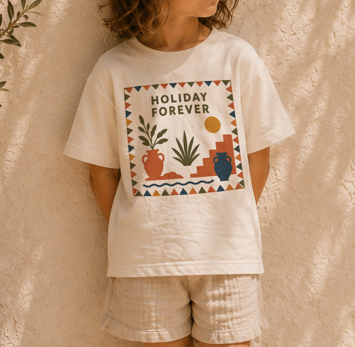 Holiday Forever Organic Cotton Kids T-Shirt | Mediterranean Graphic Tee, Summer Holiday Clothing