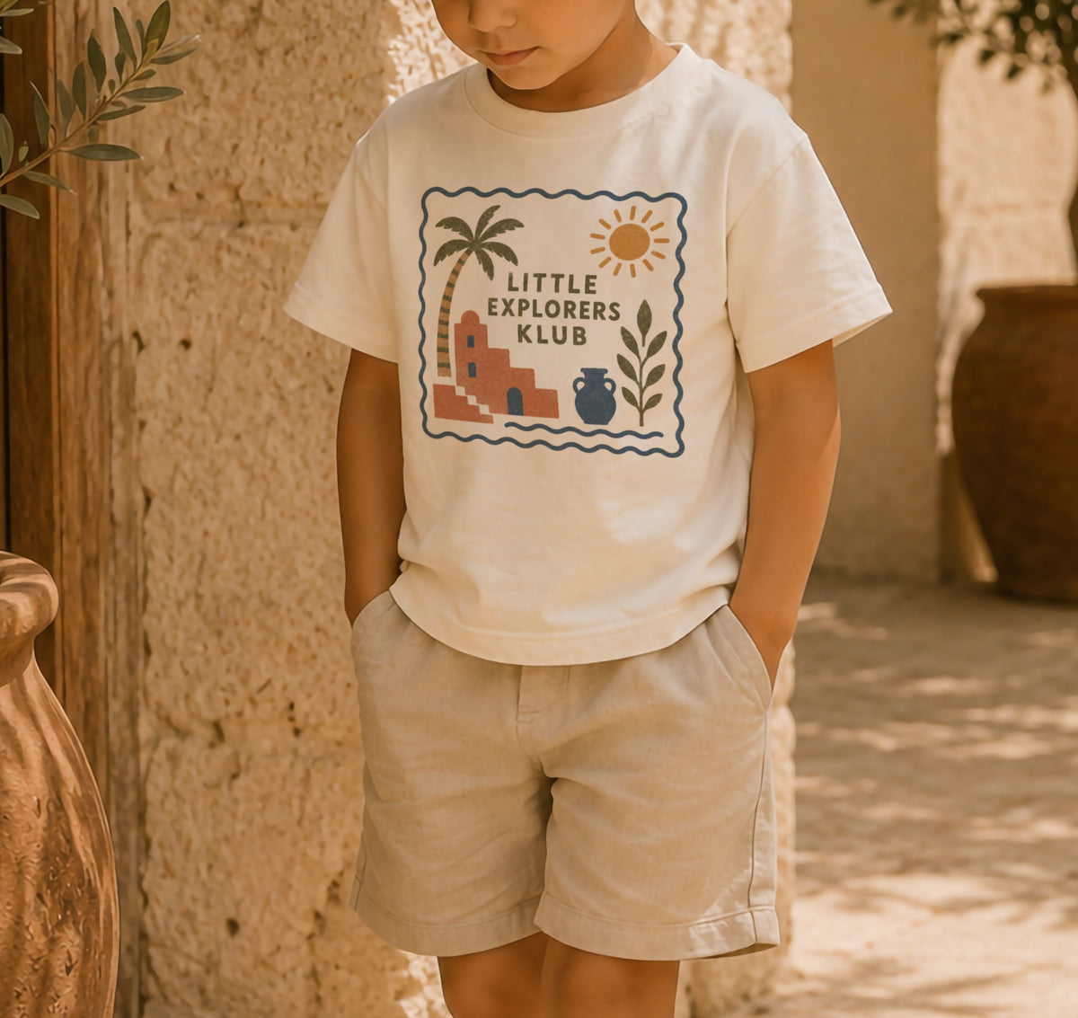 Little Explorers Klub Organic Cotton Kids T-Shirt | Mediterranean Graphic Tee for Kids