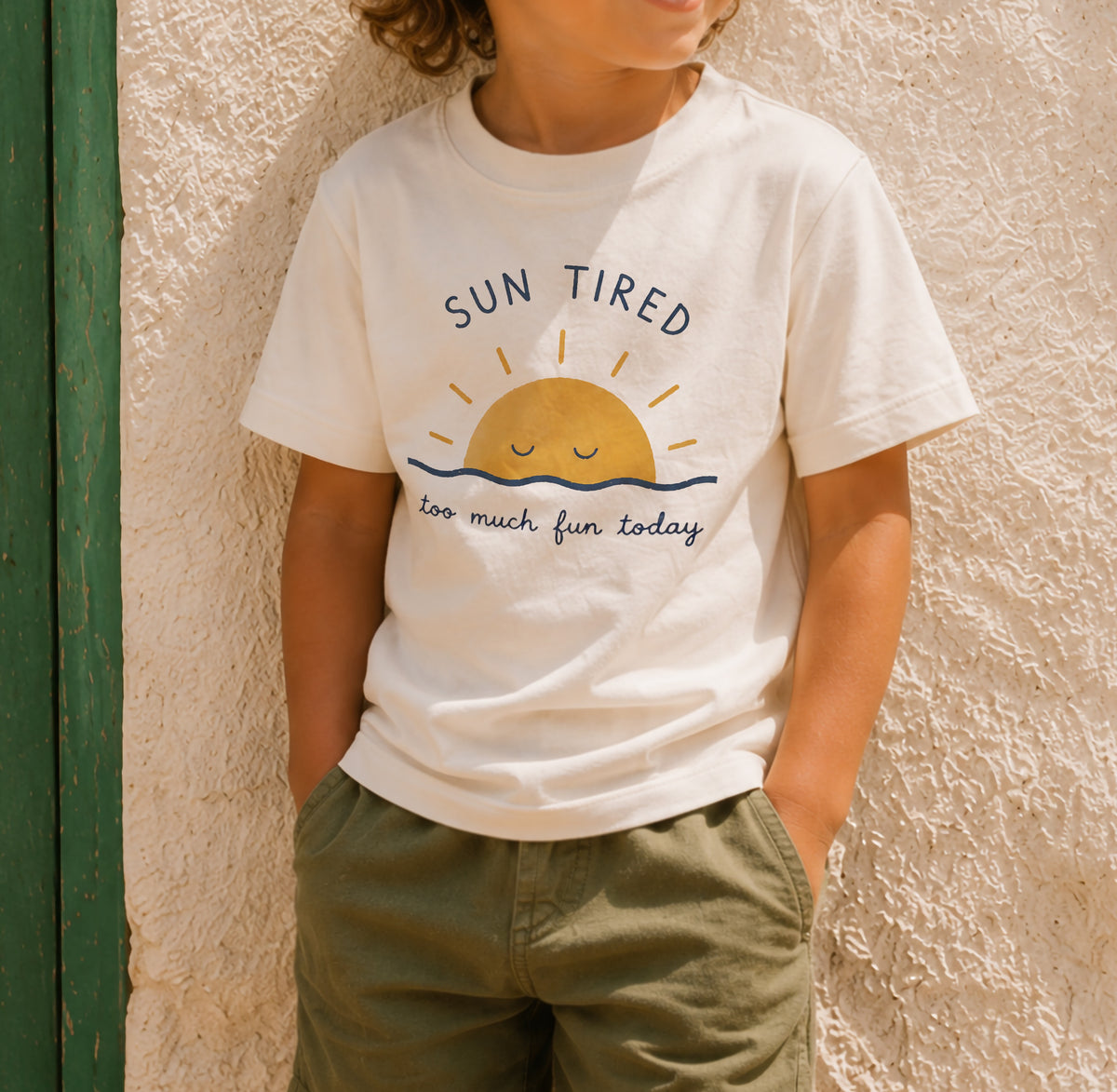 Sun Tired Kids T-Shirt - Organic Cotton Children’s Sunshine Graphic Tee, Summer Kids Clothing