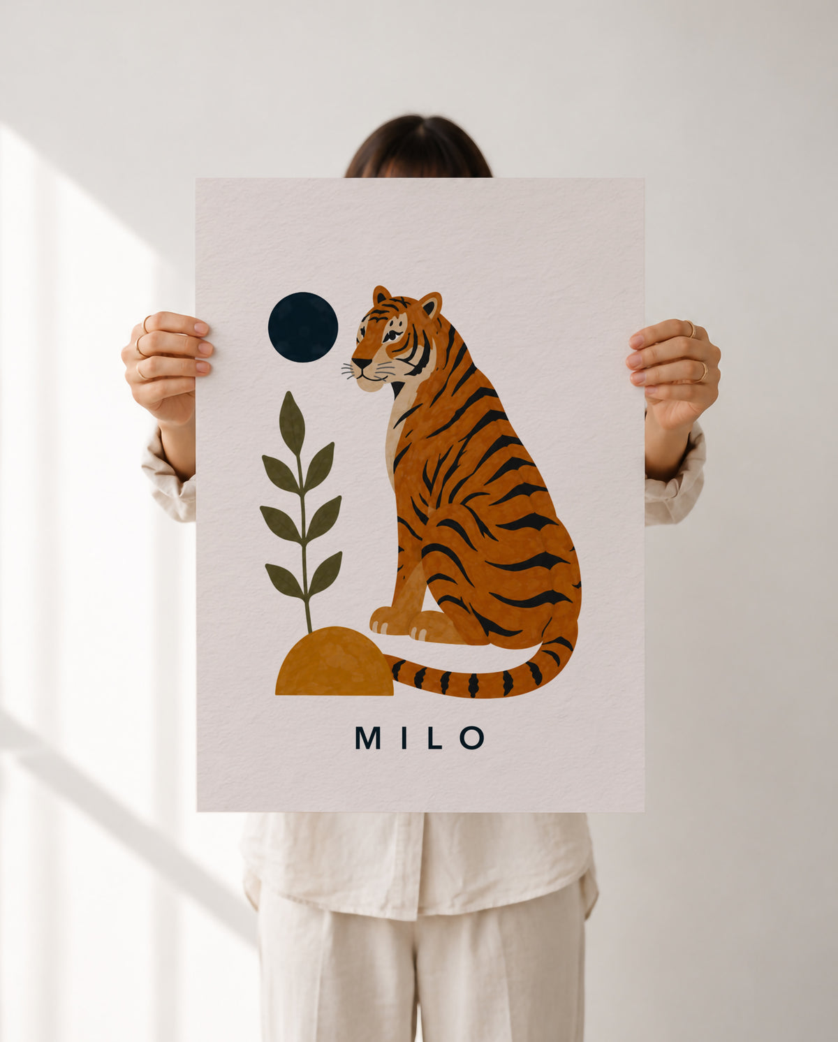 Personalised Tiger Nursery Print | Jungle Animal Illustrated Wall Art | Framed or Unframed