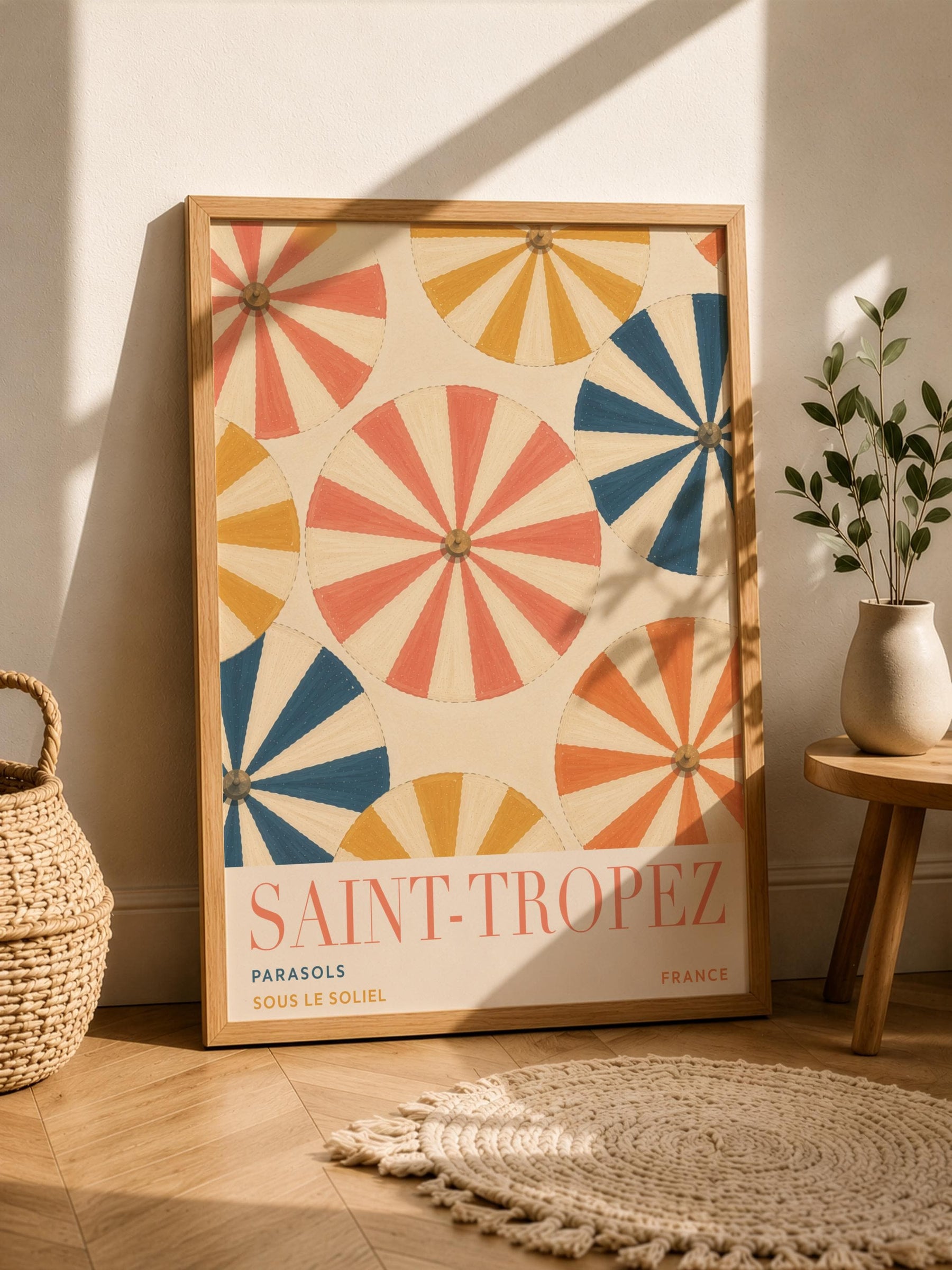 Saint-Tropez Print | French Riviera Beach Parasol Wall Art | Framed or Unframed
