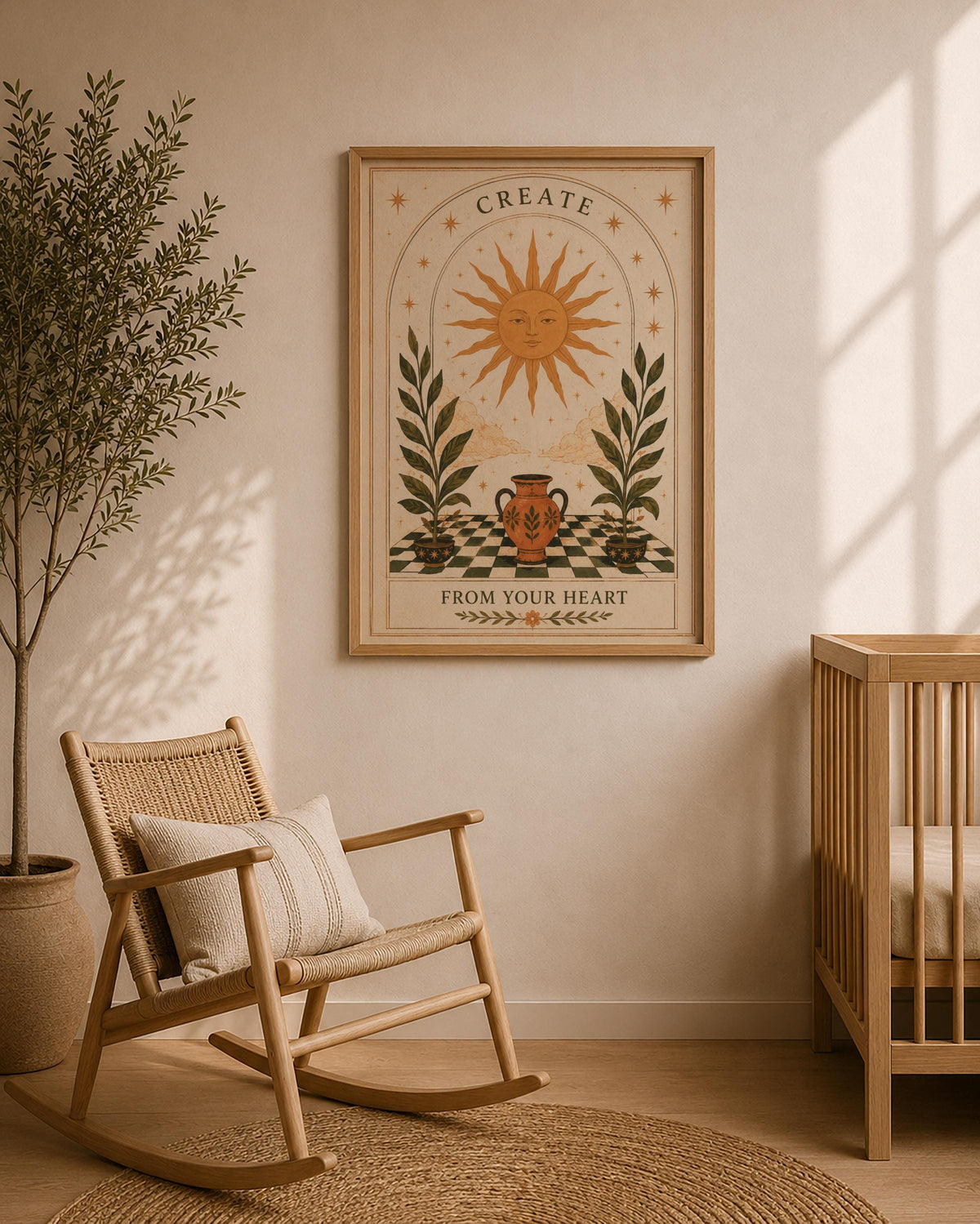 Create From Your Heart Sun Print | Inspirational Celestial Wall Art, Folk Sun Illustration, Framed or Unframed