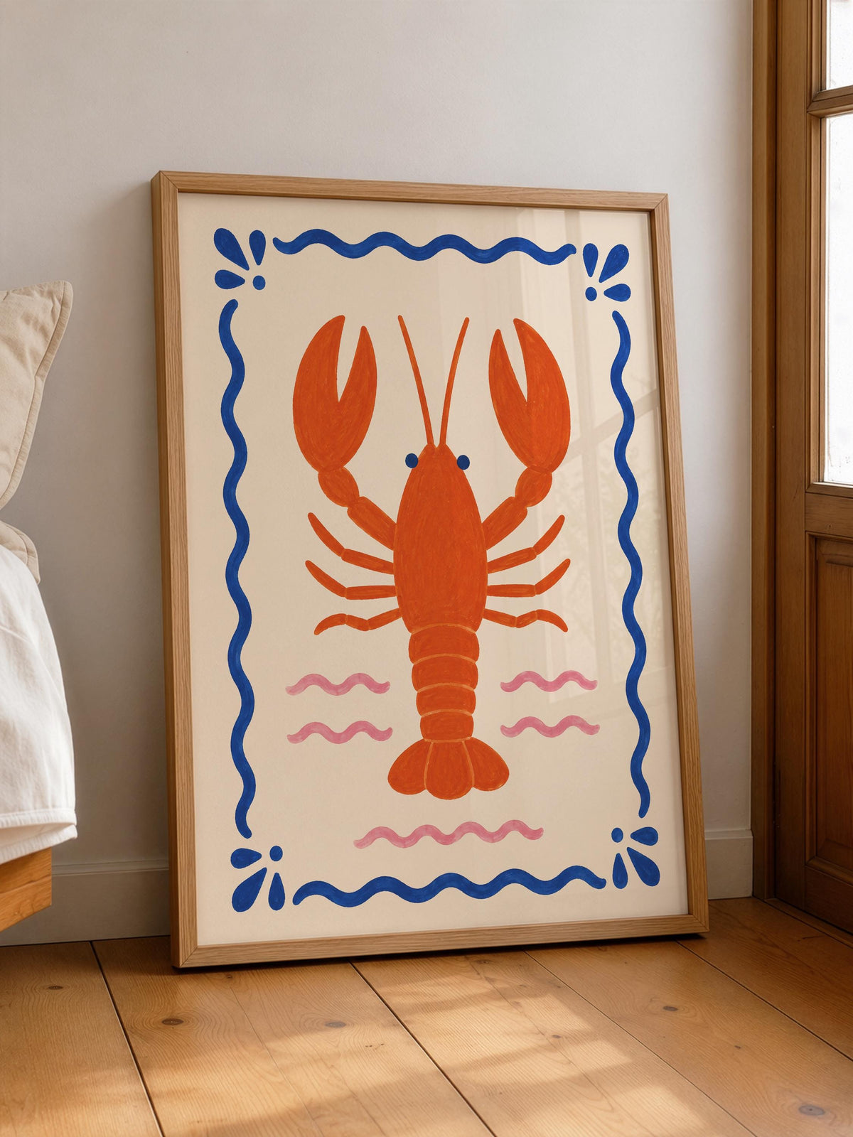 Hand-Painted Lobster Print | Coastal Beach House Decor | Framed or Unframed