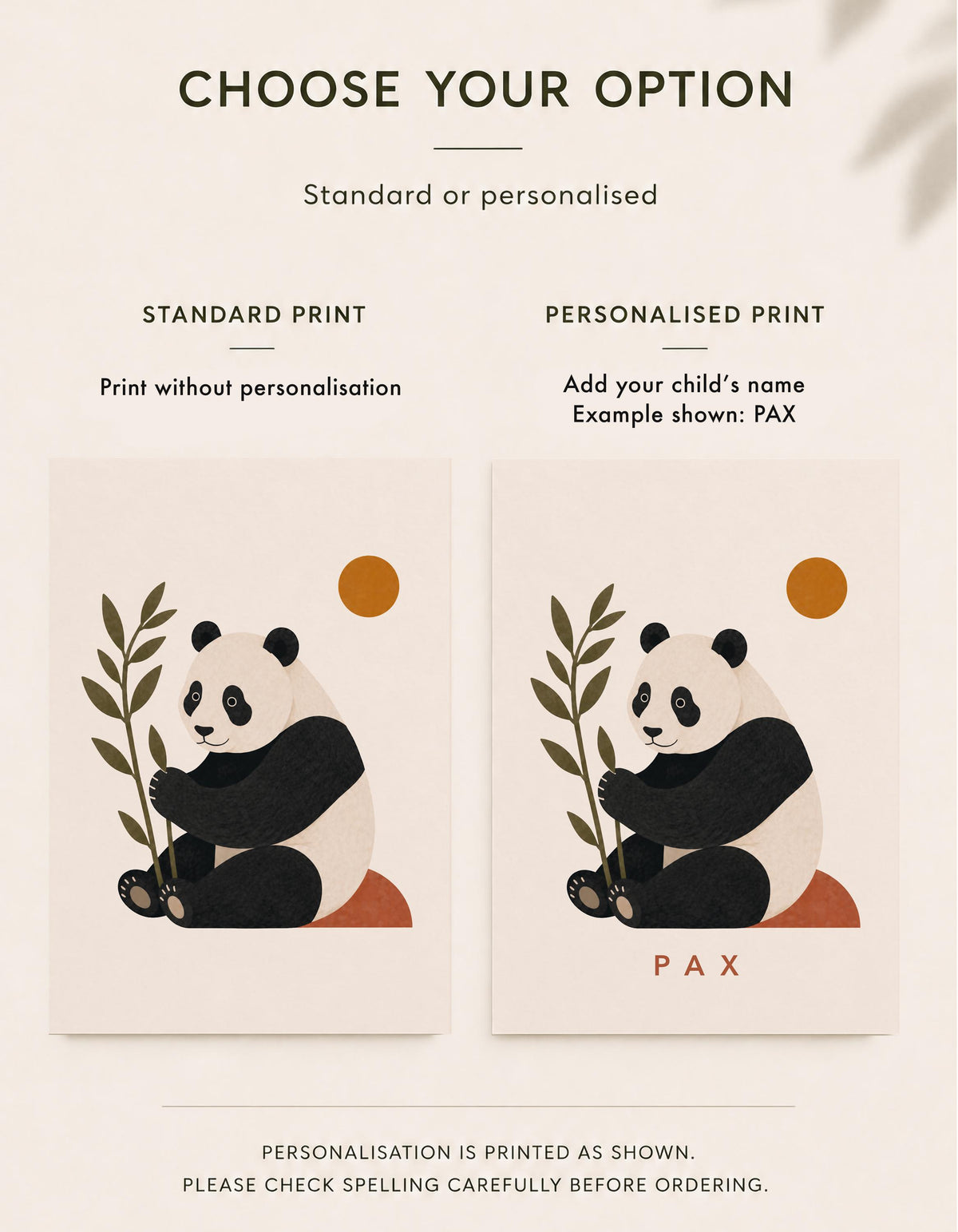Personalised Panda Nursery Print, Modern Playroom Animal Wall Art, Framed or Unframed Poster