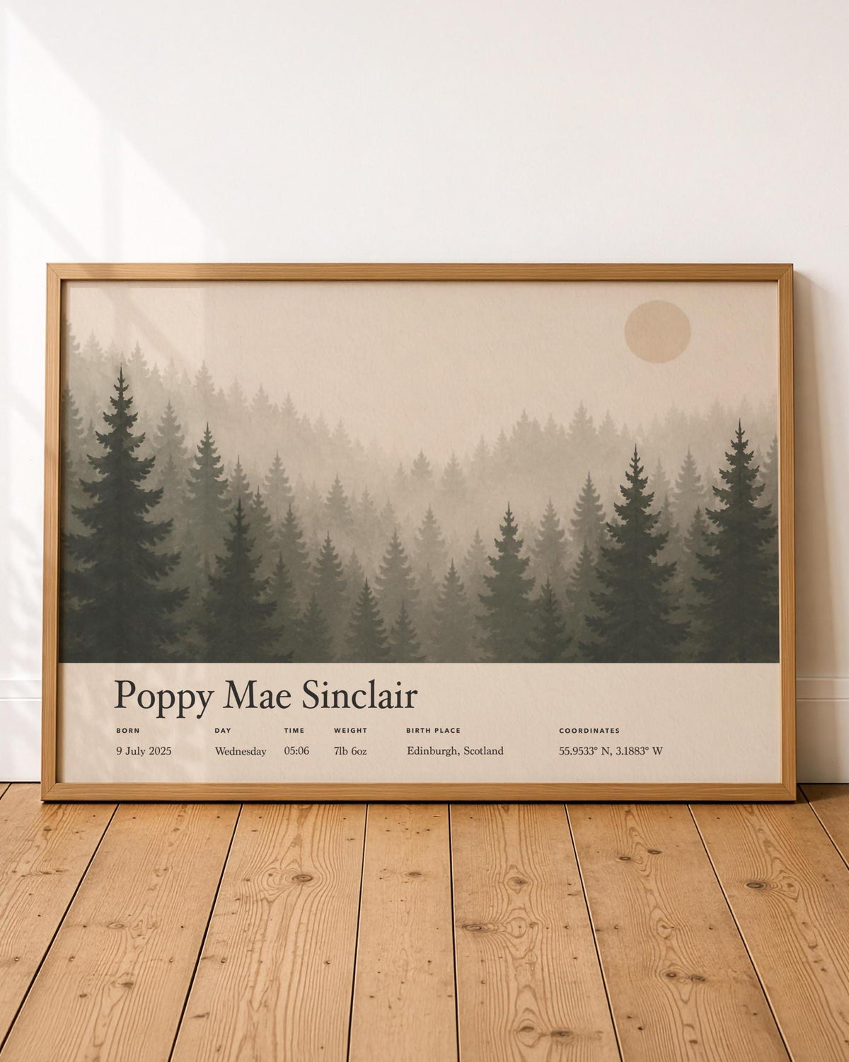 Personalised Birth Story Print | Misty Forest Nursery Wall Art | Framed or Unframed