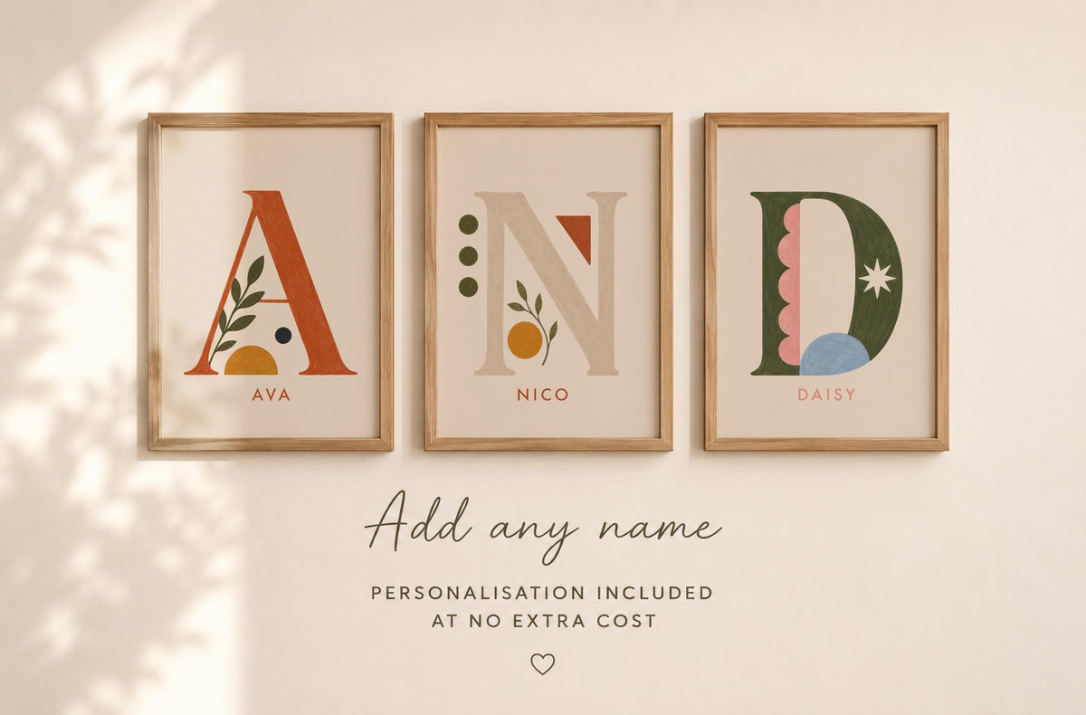 Personalised Hand-Painted Alphabet Name Print | Nursery Kids Room Letter Wall Art | Framed or Unframed