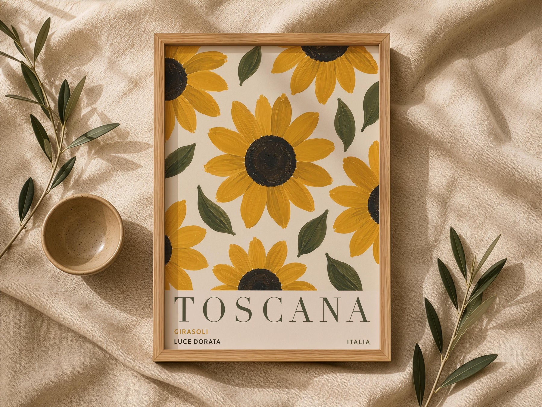 Tuscany Sunflower Print | Hand-Painted Italian Countryside Wall Art | Framed or Unframed